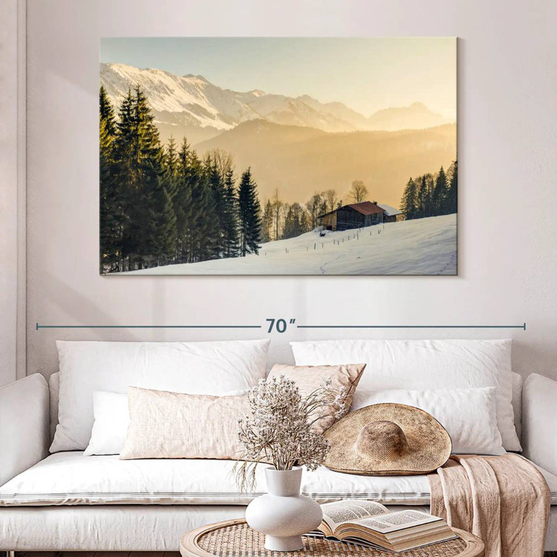 Chalet en bois Alvord dans la montagne enneigée, H 34 po x l 51 po