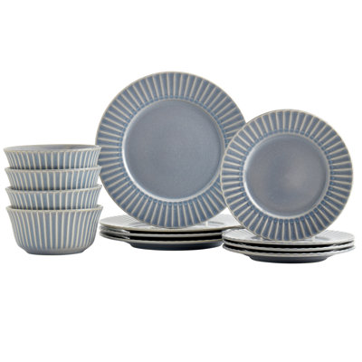 Tabletops Gallery Richmond Collection- 12 Piece Stoneware Embossed Dinnerware Set