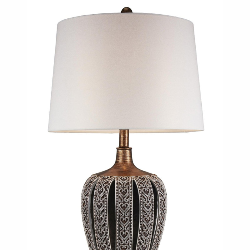 Grande lampe de table en polyrésine 28,25 po «Everly» avec finition brune et abat-jour blanc