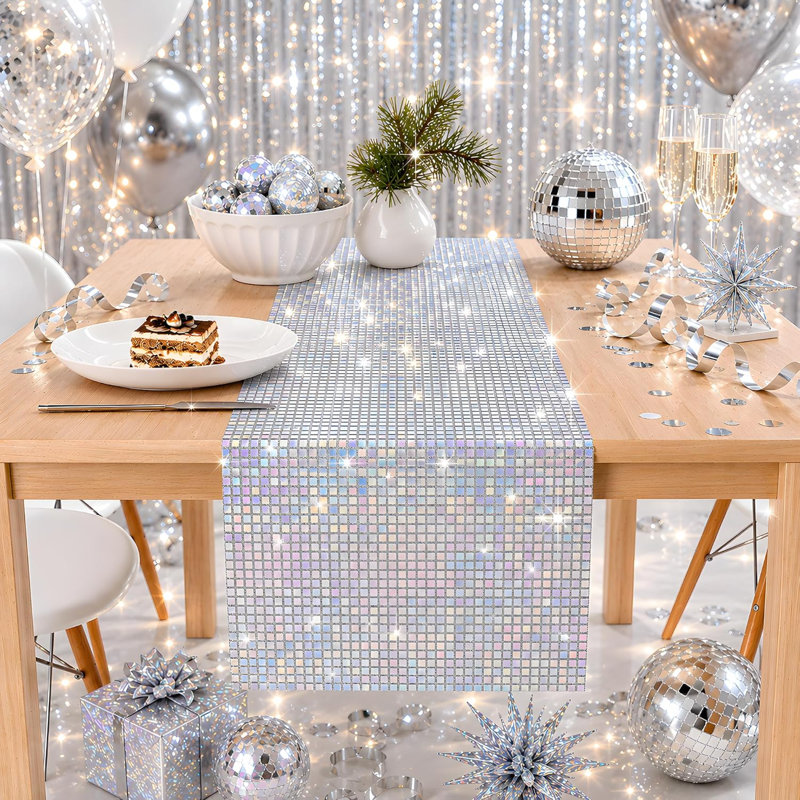 Chemin de table Disco Party Decorations - Iridescent Glitter Disco | Rétro des années 70, des années 80, des boules de disco décoratives à l'intérieur et à l'extérieur - Bling Sequin