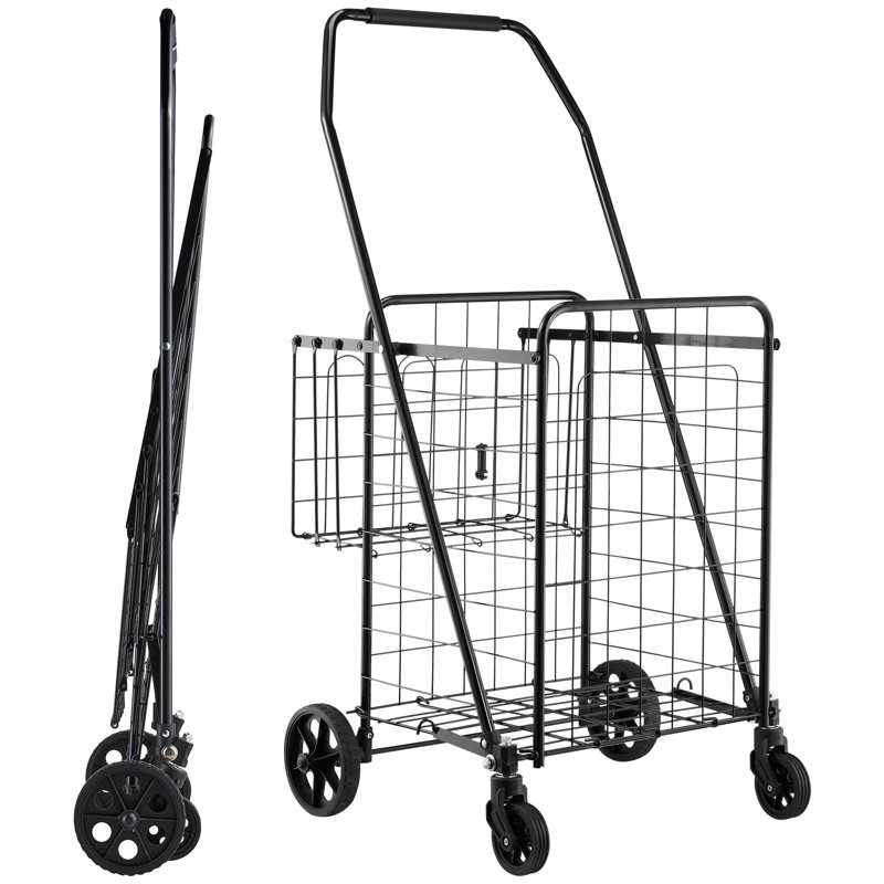 100 lbs Capacity Steel Folding Shopping Cart Black Foldable Design