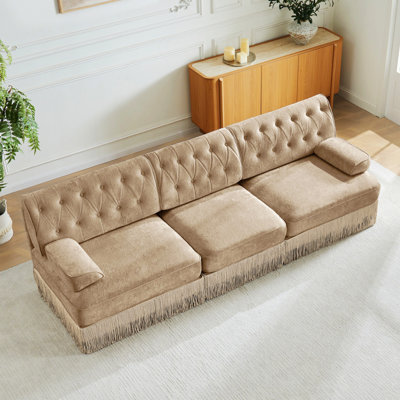 3-Seater Tufted Sofa with Floor-grazing Tassel Fringe for Living Rooms and Bedrooms