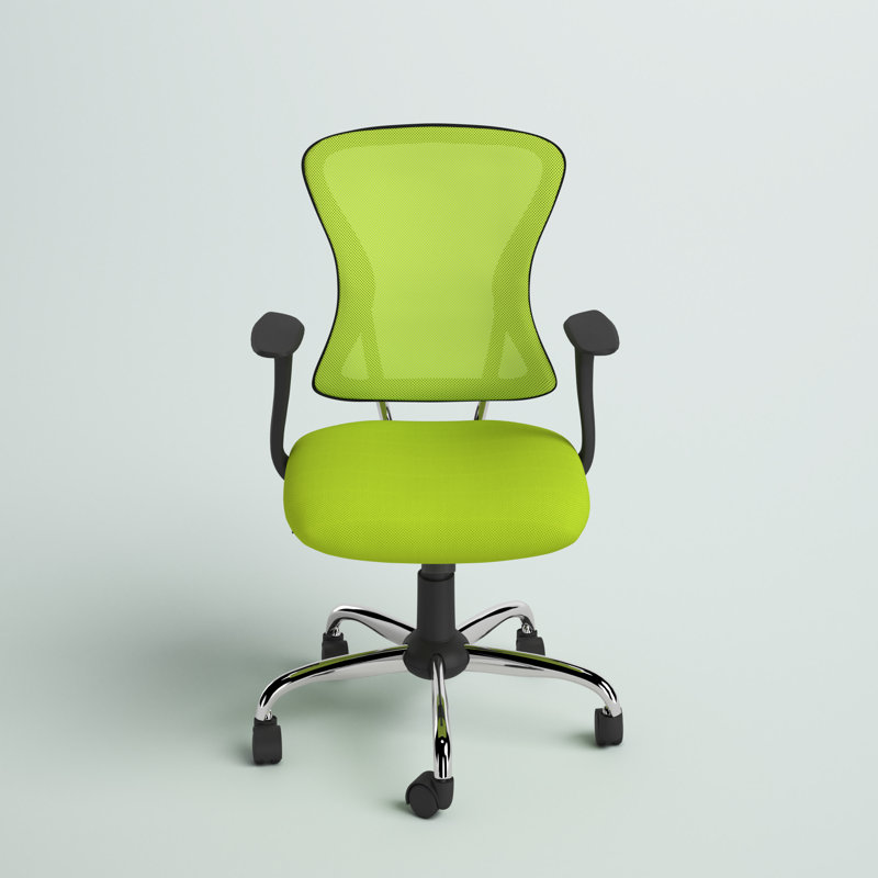 Ergonomic Mid-Back Green Mesh Task Chair with Fixed Metal Arms