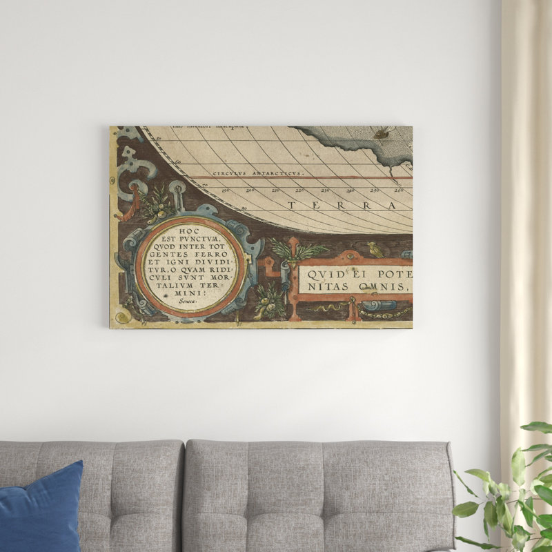 Mappemonde antique grille VII, H 24 po x l 36 po x P 1,25 po