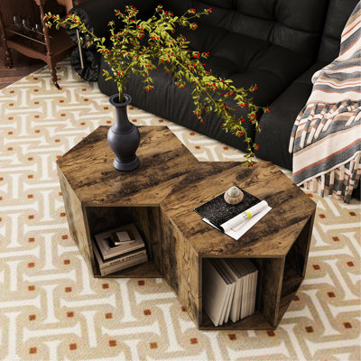 Table de chevet hexagonale 2 pièces Archlebov de style antique, 48,07 po, sections de rangement plus spacieuses, options de placement polyvalentes, table basse facile à assembler avec rangement riche, bois de 48,07 po, 2 pièces, élégante