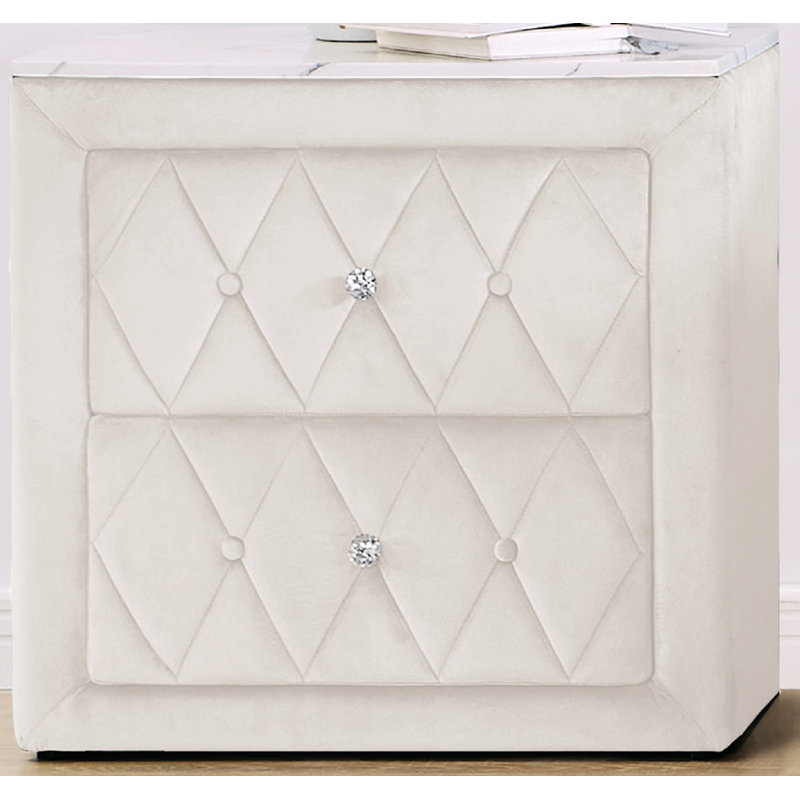 Button Tufted Nightstand With 2 Storage Drawers