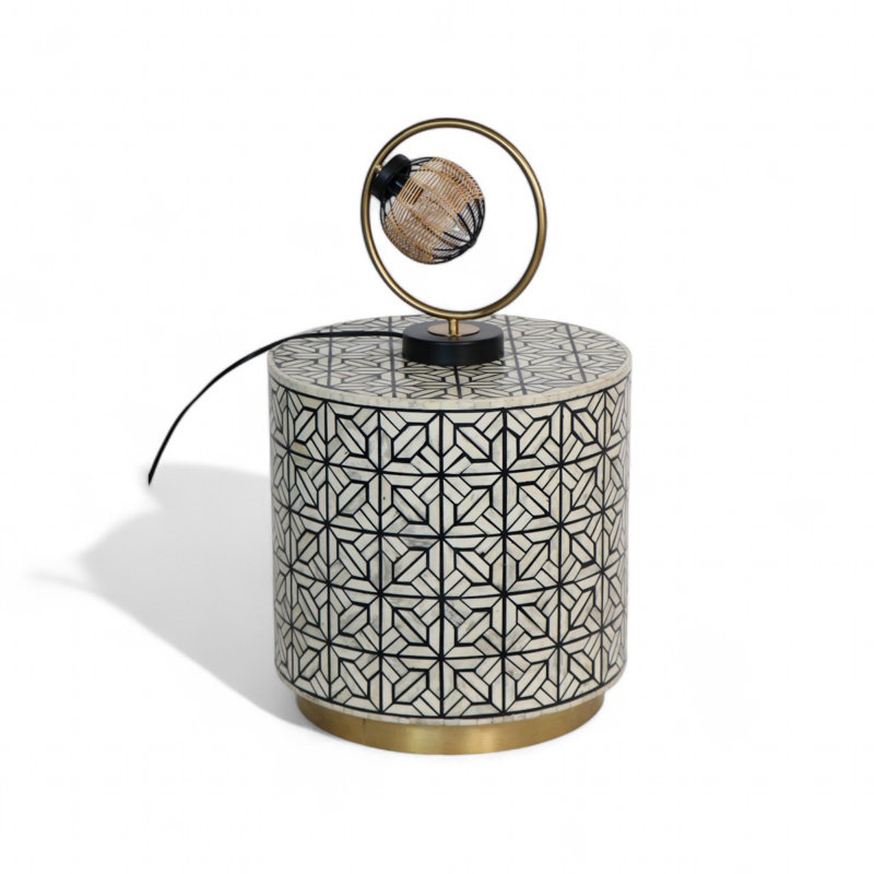 Damask Geometric Pattern Bone Inlay Table