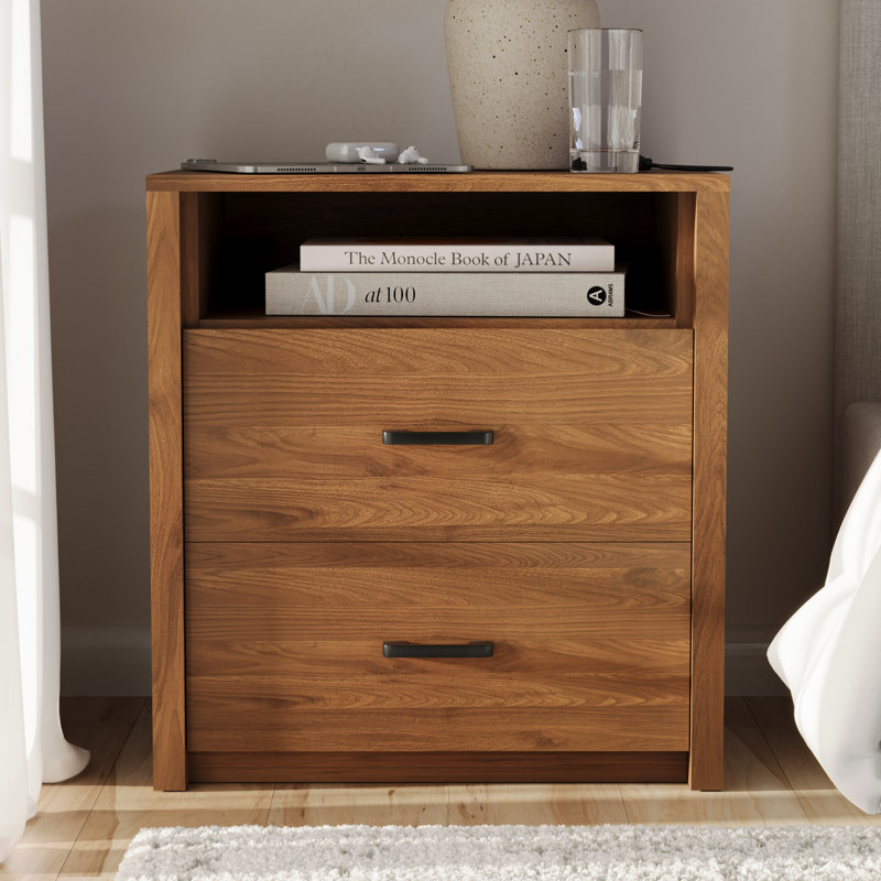 23” 2 Drawer Nightstand, Honey Oak