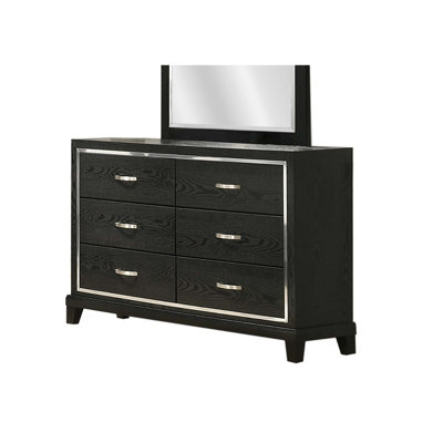 Commode 1pc de style contemporain avec pieds fuselés et poignées chromées au fini noir