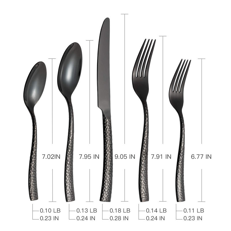 Ensemble de couverts 20 pièces en acier inoxydable, Noir miroitant
