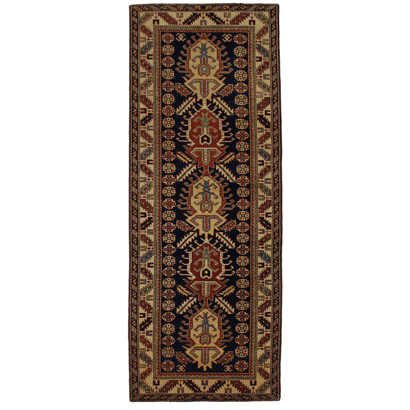 Tapis unique bleu marine / ivoire Tribal 2 pi 9 po x 4 pi 9 po Tribal