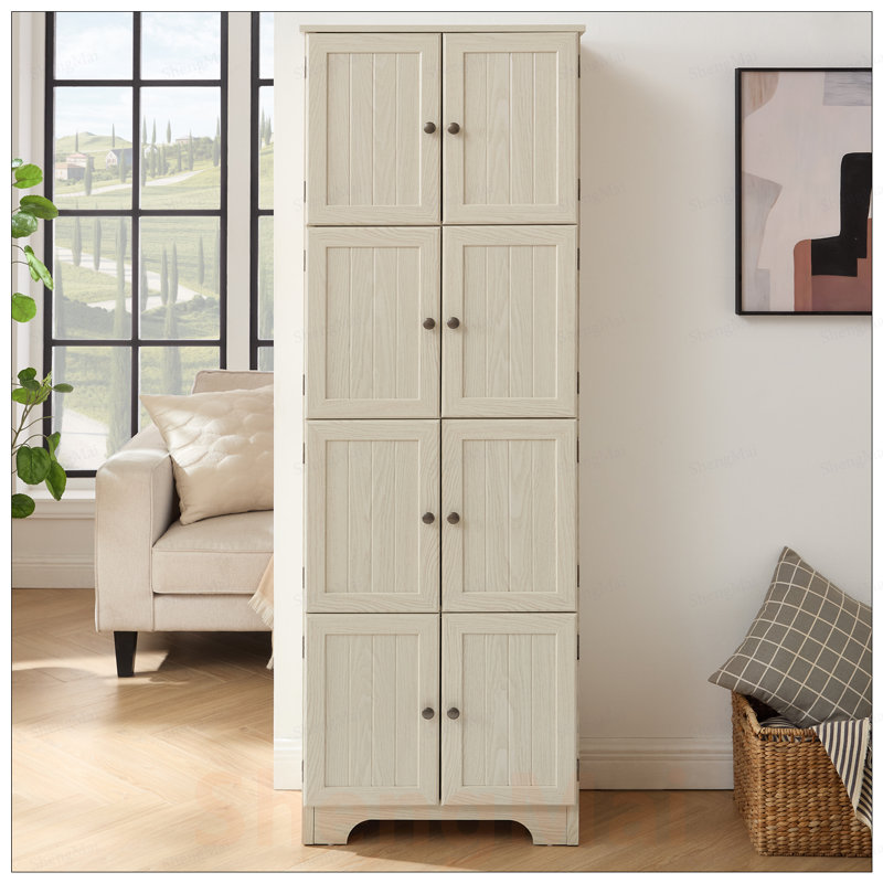 Grande armoire de rangement avec 8 portes et 4 tablettes, parfaite pour organiser et maximiser l'espace dans le salon, la cuisine et le bureau