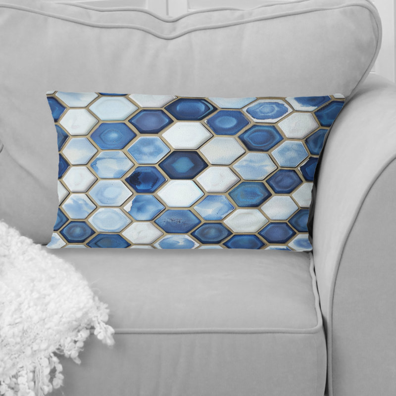 Imprimé hexagonal bleu et blanc VI - Coussin lombaire moderne