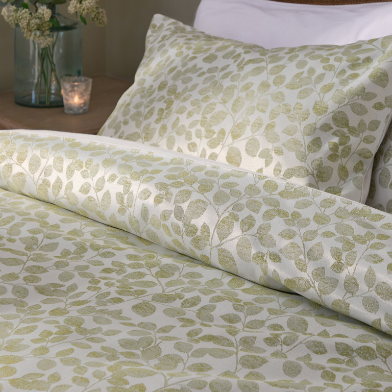 Grace Leaf Polyester Floral Duvet Cover Set, Green Floral, Kingsize Duvet Cover Set + 2 Standard Pillowcases
