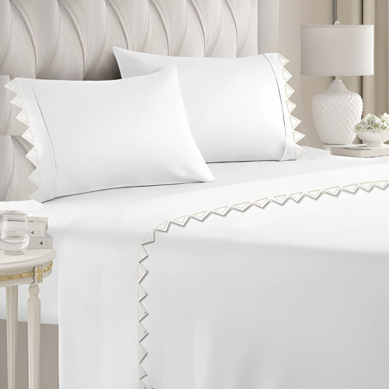 Ashley 400TC Cotton Traingle Embroidery Cotton 4 Piece Sheet Set Fitted Sheet Fits Upto 16" Deep Pocket, Taupe