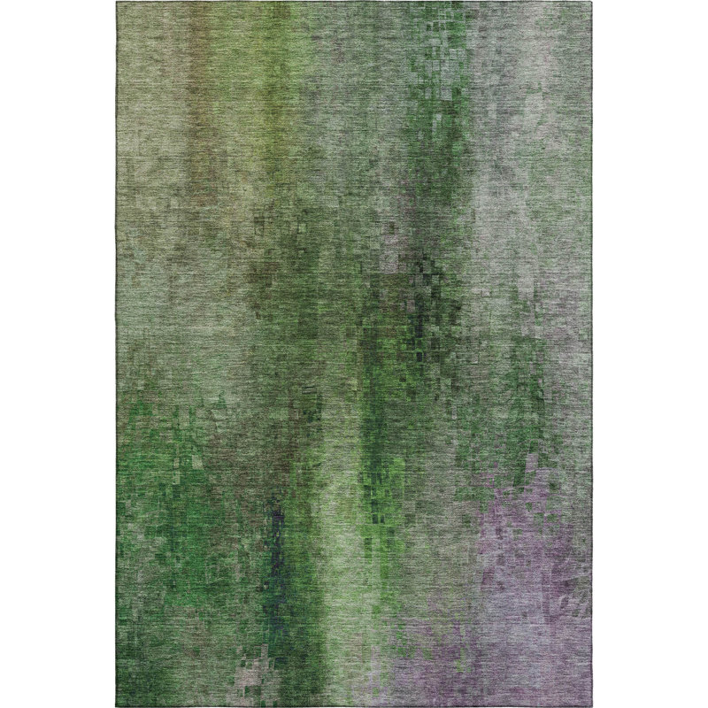 Premium Machine Washable Mayfield AMF2241 Abstract Rug, Green, 5' x 7'6"