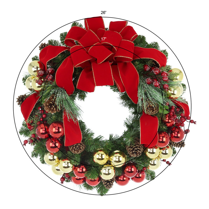 26" Holiday Wreath with UV Rated Boxwood Drop-In