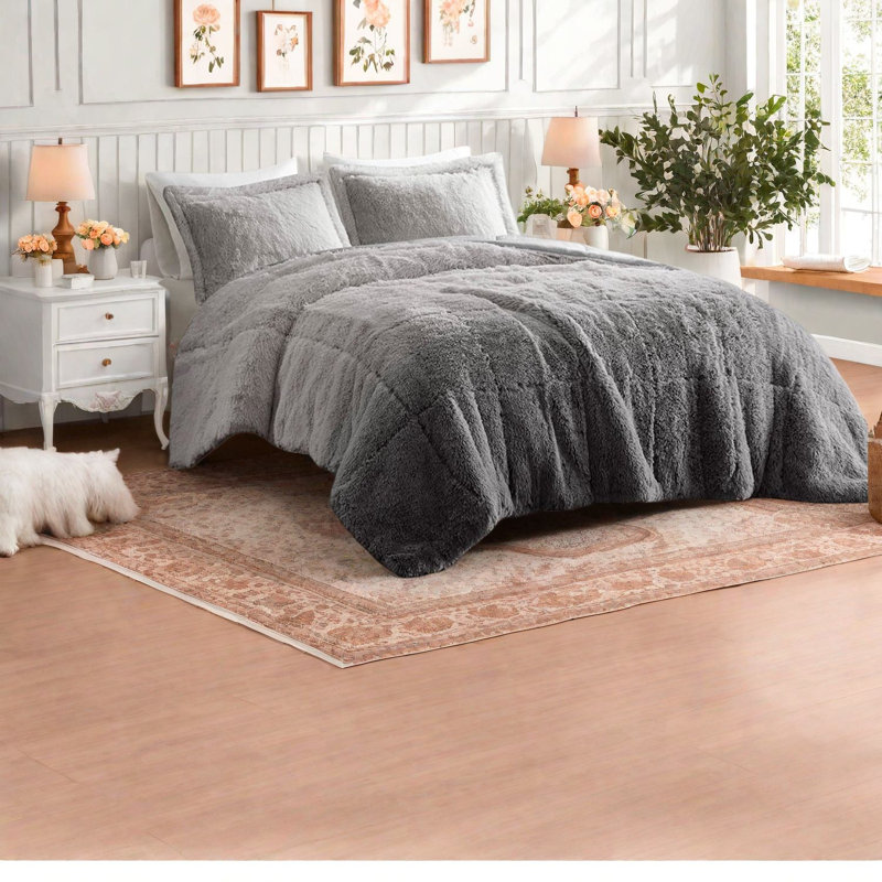 Ensemble de literie confortable en fourrure hirsute ombrée, polyester confortable pour la maison