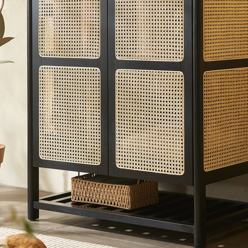 Armoire simple et rétro en bois massif, Noir