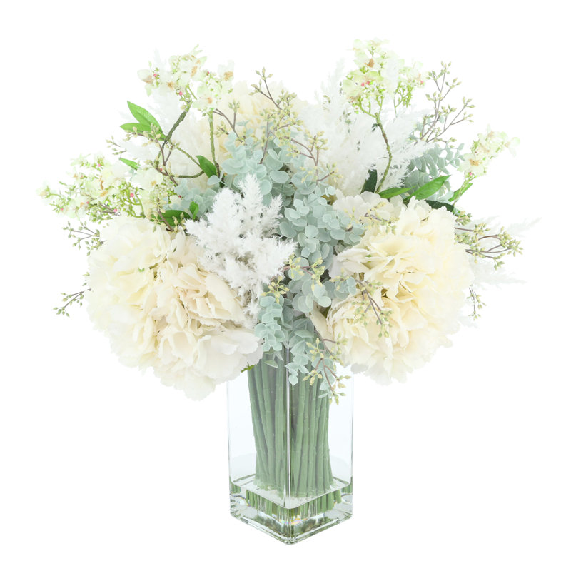 Hydrangea With Eucalyptus And Grass Arrangement