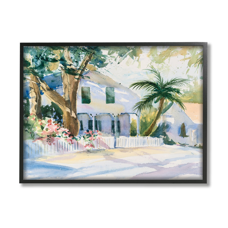 Au-418-Giclée bord de mer, palmiers par Stephen Calcasola, peinture, H 11 po x l 14 po x P 1,5 po