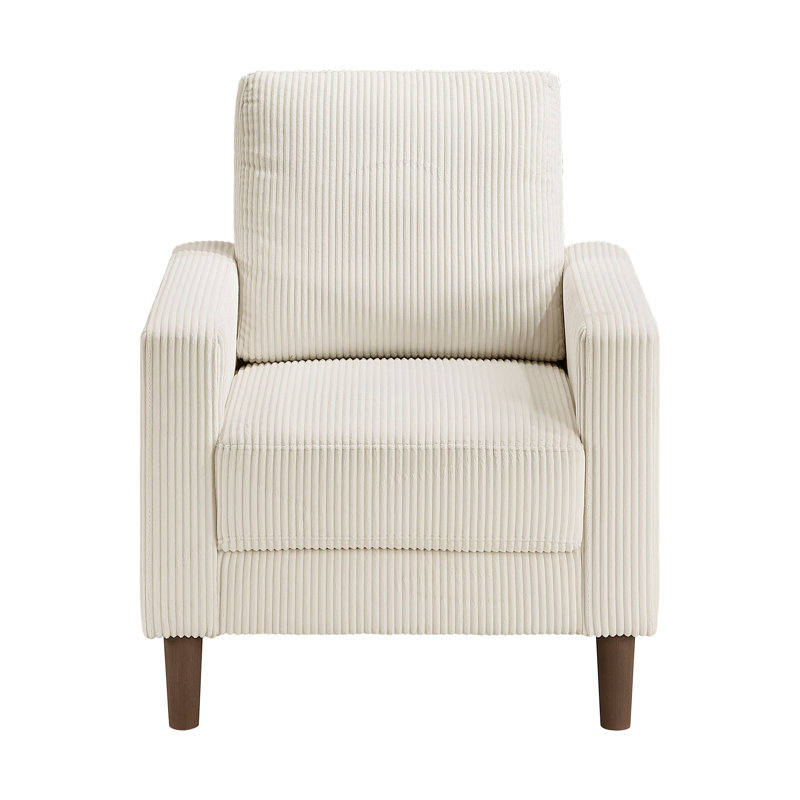 Chaise de salon moderne en velours côtelé rembourré avec coussin confortable en bois massif 1pc, Beige