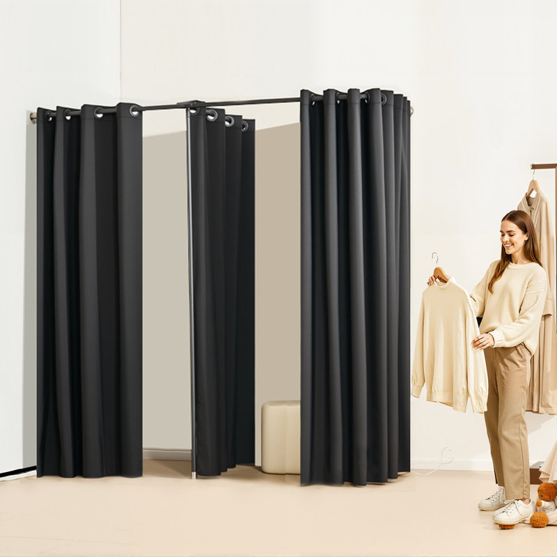 Cabine d'essayage, vestiaire portatif avec rideaux en polyester épais, vestiaires doubles avec rideaux de séparation, pour boutique, centre commercial, studio, magasin de tailleur et bureau 79 po x 39 po x 79 po (noir)