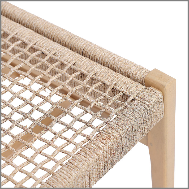 Chaise longue en acacia et coussin beige