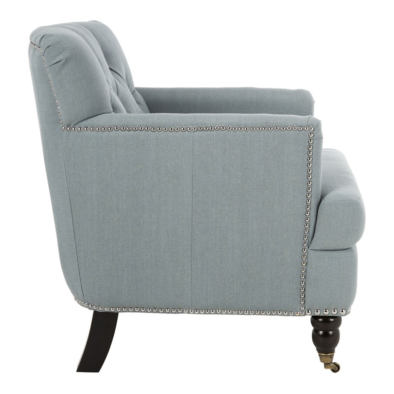Fauteuil club Atkison, 100% lin bleu ciel