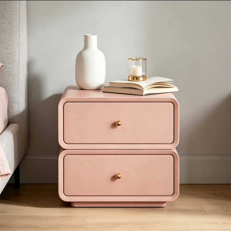 Modern Double Drawer Nightstand, Smooth Leather Surface Beside Table, Upper Layer can Rotate Freely, Three Colors are Optional.