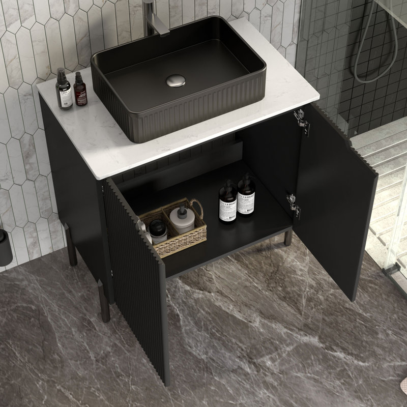 Nivaeh 30" Single Bathroom Vanity with Engineered Stone Top, Black