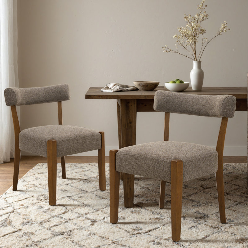 Chaises de salle à manger rembourrées Cindina, Lin kaki / brun