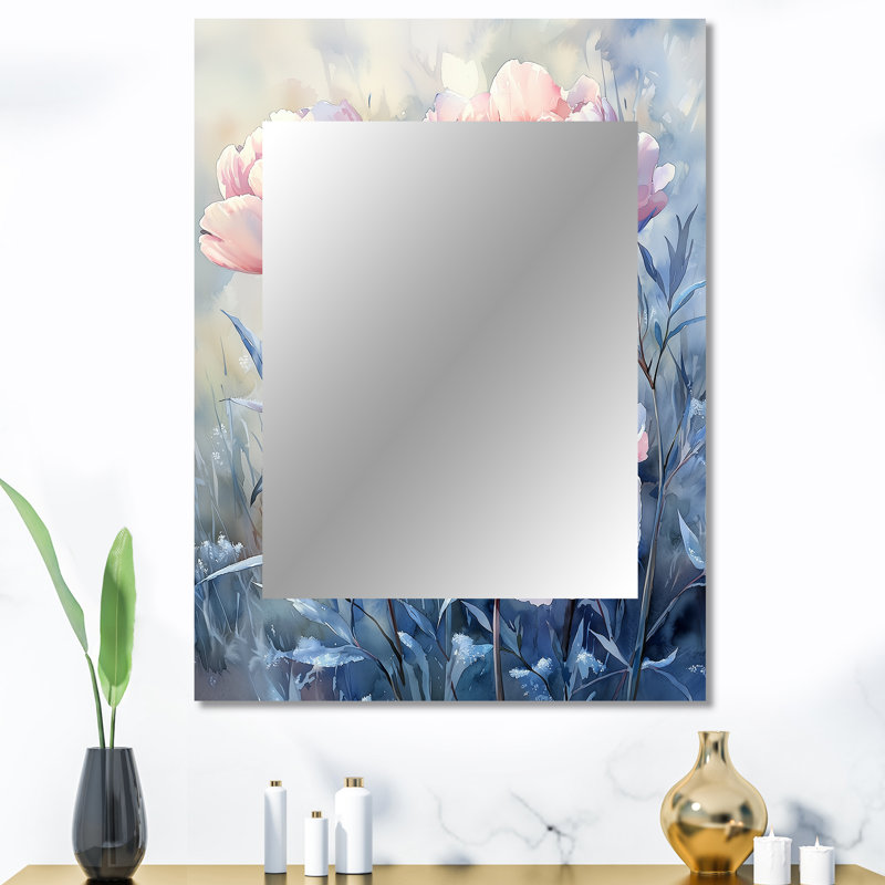 Frosty Field Peonies Elegance II - Peonies Large Mirror, Traditional Decorative Wall Mirror, Printed Metal Art, 40" x 30"
