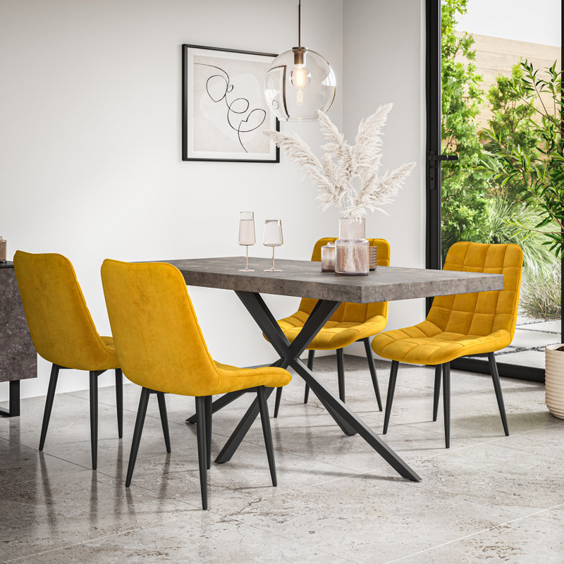 Akaalbir 4 - Person Dining Set, Grey/Black/Mustard