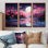 Pleine lune, ciel rose, ensemble de décorations murales lac Cherry Blossom