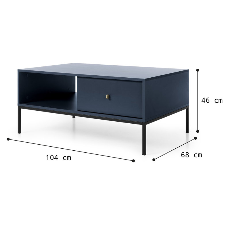 Lomanto Four Leg Coffee Table with Storage, Navy Blue