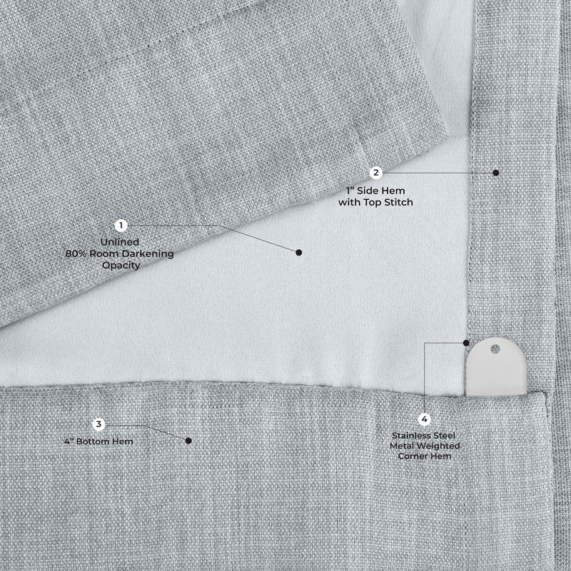 Panneau de rideau simple obscurcissant en lin Oneridge, L 50 po x L 96 po, Gris Heather