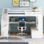 Lit mezzanine double avec bureau et tablettes, deux tiroirs intégrés, escalier de rangement-1915148826