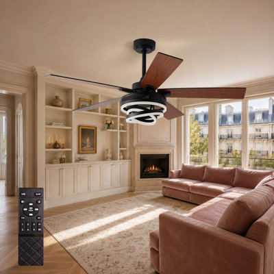 Depuley 42 Inch Round Walnut and Black Ceiling Fan with Light