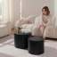 Ensemble de 2 tables basses gigognes, table basse ronde moderne avec pieds antidérapants, table d'appoint en bois pour salon, chambre à coucher, bureau, balcon, terrasse, petit espace, sans assemblage, noir mat