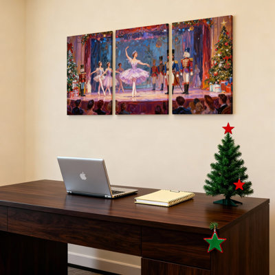 Ensemble de 3 toiles murales encadrées représentant un spectacle de ballet de Noël