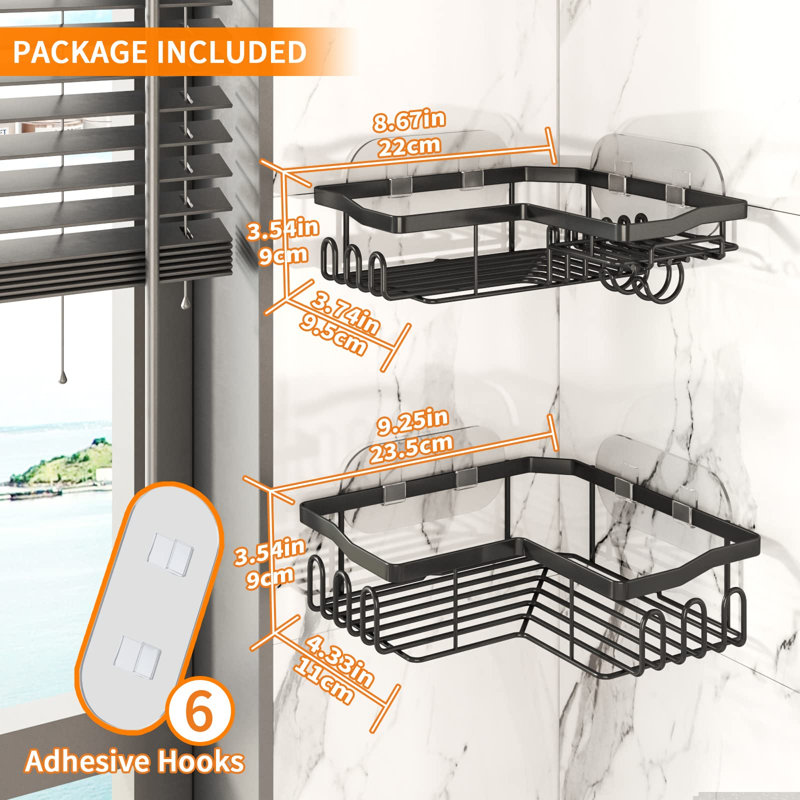 Nutting Adhesive Stainless Steel Shower Shelf, Black