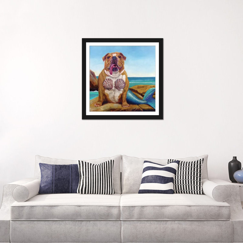 « sirène dog », reproduction d’art sur toile, H 24 po x l 24 po x P 1 po, Papier d'art encadré noir, Blanc