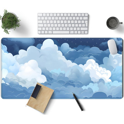 Tapis de bureau bleu et blanc Aesthetic Puffy Clouds