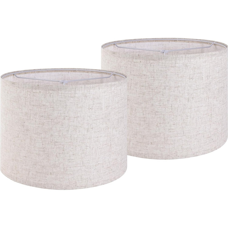 Linen Drum Lamp Shade (Spider)-Set of 2, Beige, 10" H x 13" W x 13" D