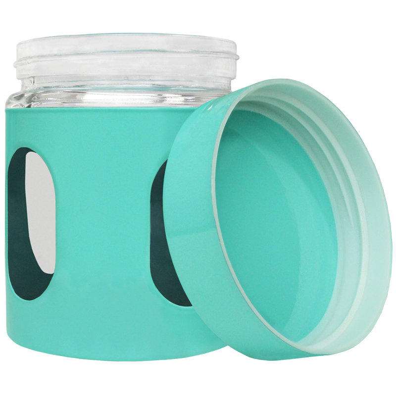 Metal Jar, 4.37" H x 3.37" W x 3.37" D, Turquoise