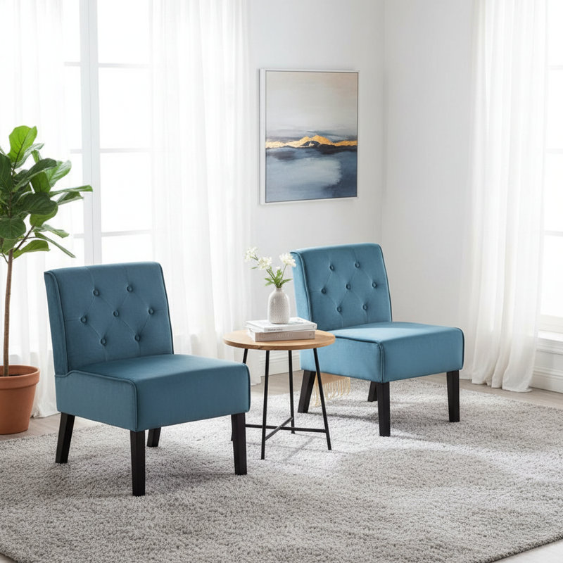 Fauteuil d'appoint 2 pièces à dossier boutonné, Bleu