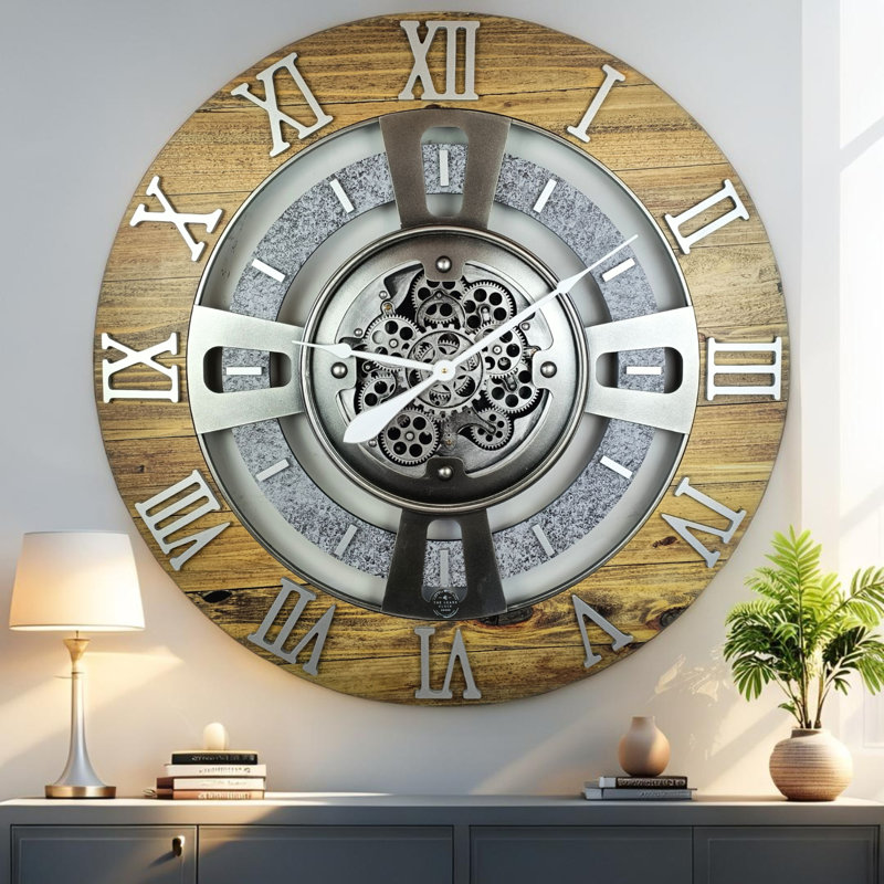 Solid Wood Wall Clock, Wood Stone, Oversize 91.4cm
