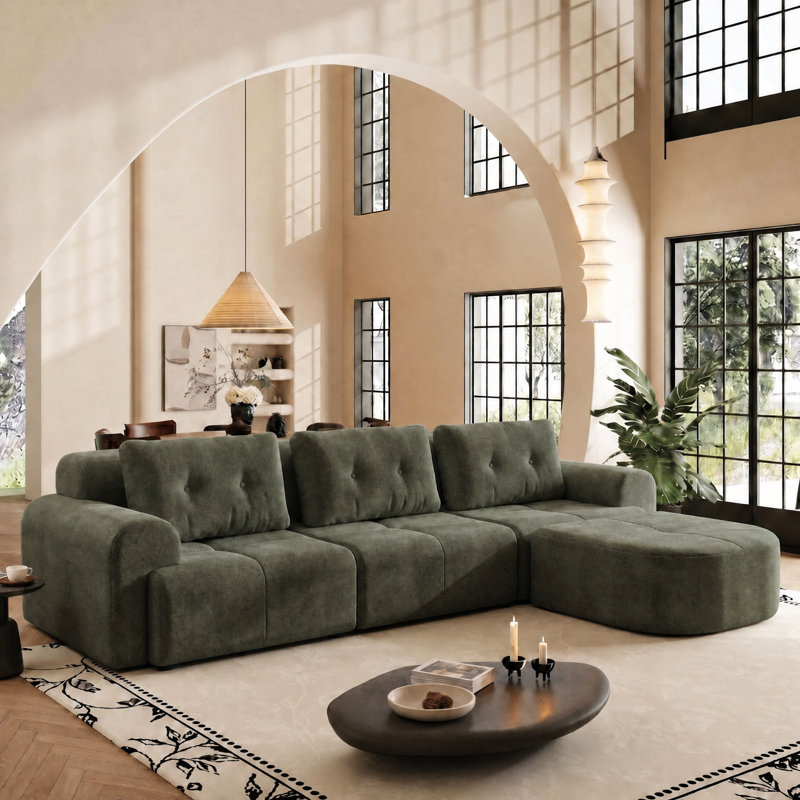 Canapé à compression avec repose-pieds 4 pièces 112,2 po sans assemblage requis Cloud Couch, Green