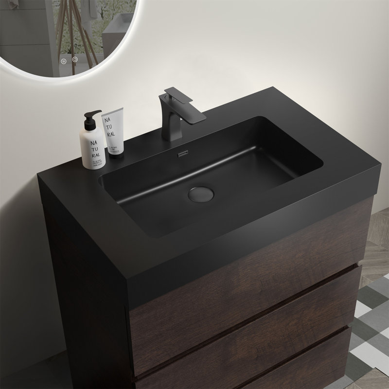 Meuble-lavabo avec lavabo Alice, 30", Noyer, Noir